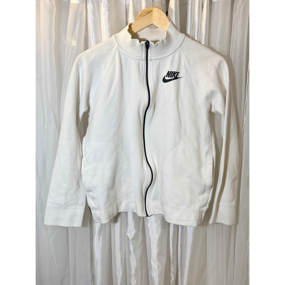 Nike Full Zip Sweatshirt Womens Small White Logo Tape Mock Neck Jacket